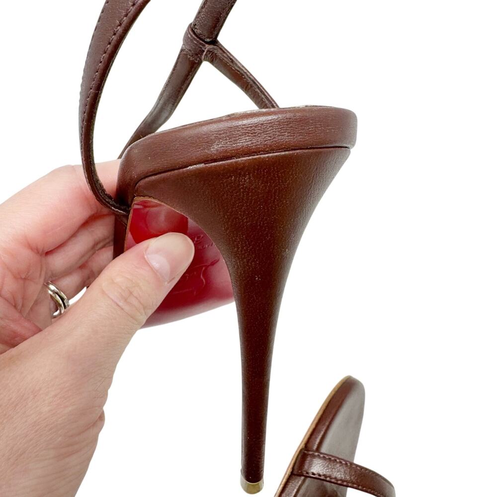 Christian Louboutin Rosalie 100 Brown Leather Slingback Stiletto Sandals EU 37 - Picture 7 of 9